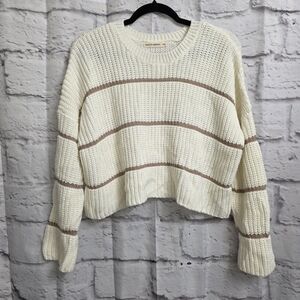 moon & madison Ivory and Taupe Striped Sweater Size XS